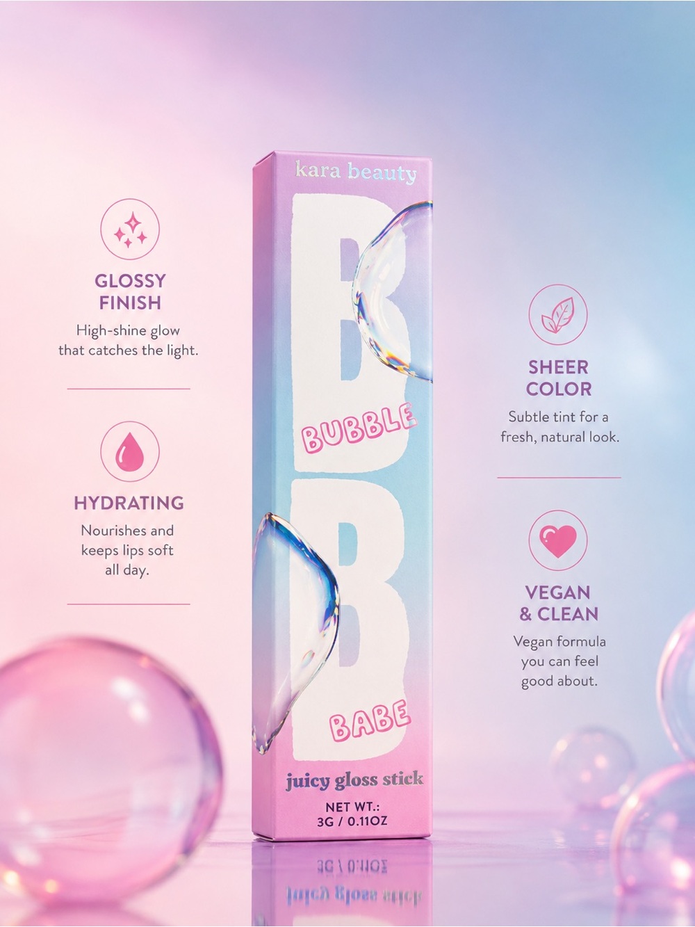 Kara Beauty Bubble Babe Juicy Gloss Stick — Pink Hydrating Gloss